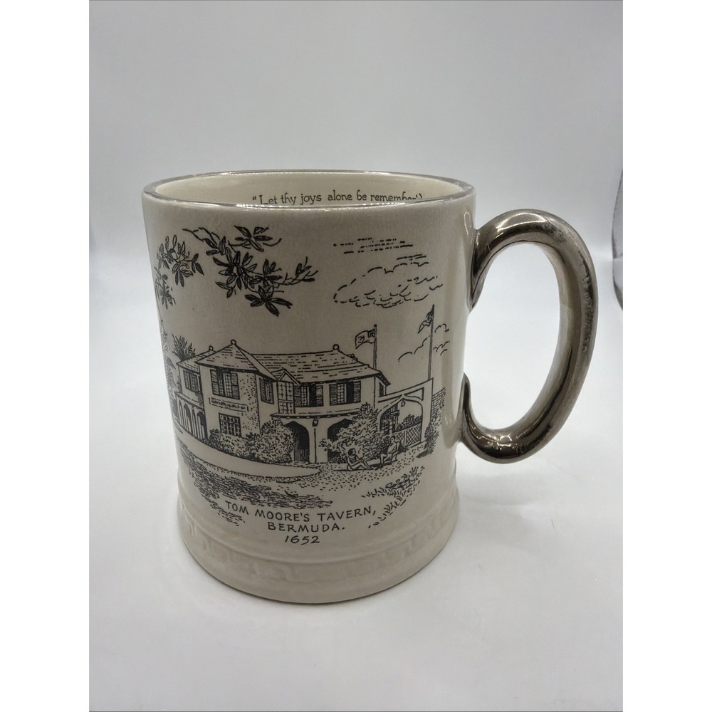 VINTAGE PORCELAIN MUG Tom Moore's Tavern Bermuda‎ 1652 Made In ENGLAND